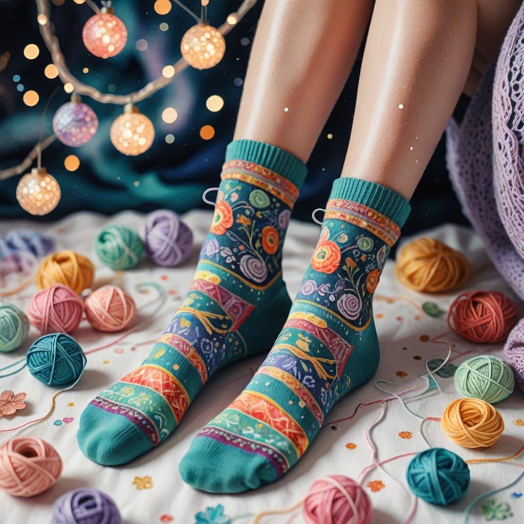 Whimsical Fairytale Socks in Watercolor Style