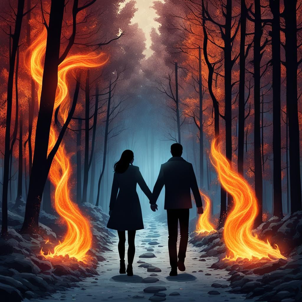 Couple Walks from Fire to Happiness