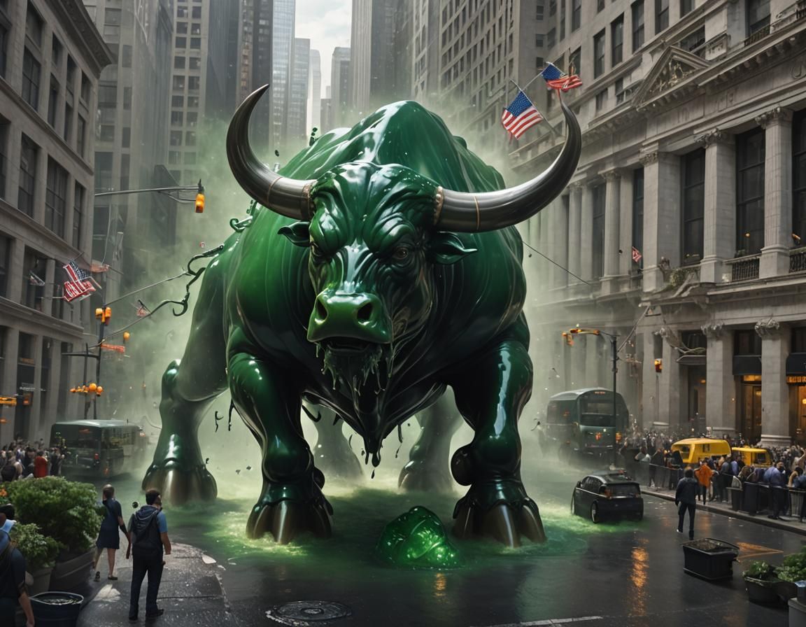 Giant Jelly Bull on Wall Street: Detailed Digital Art