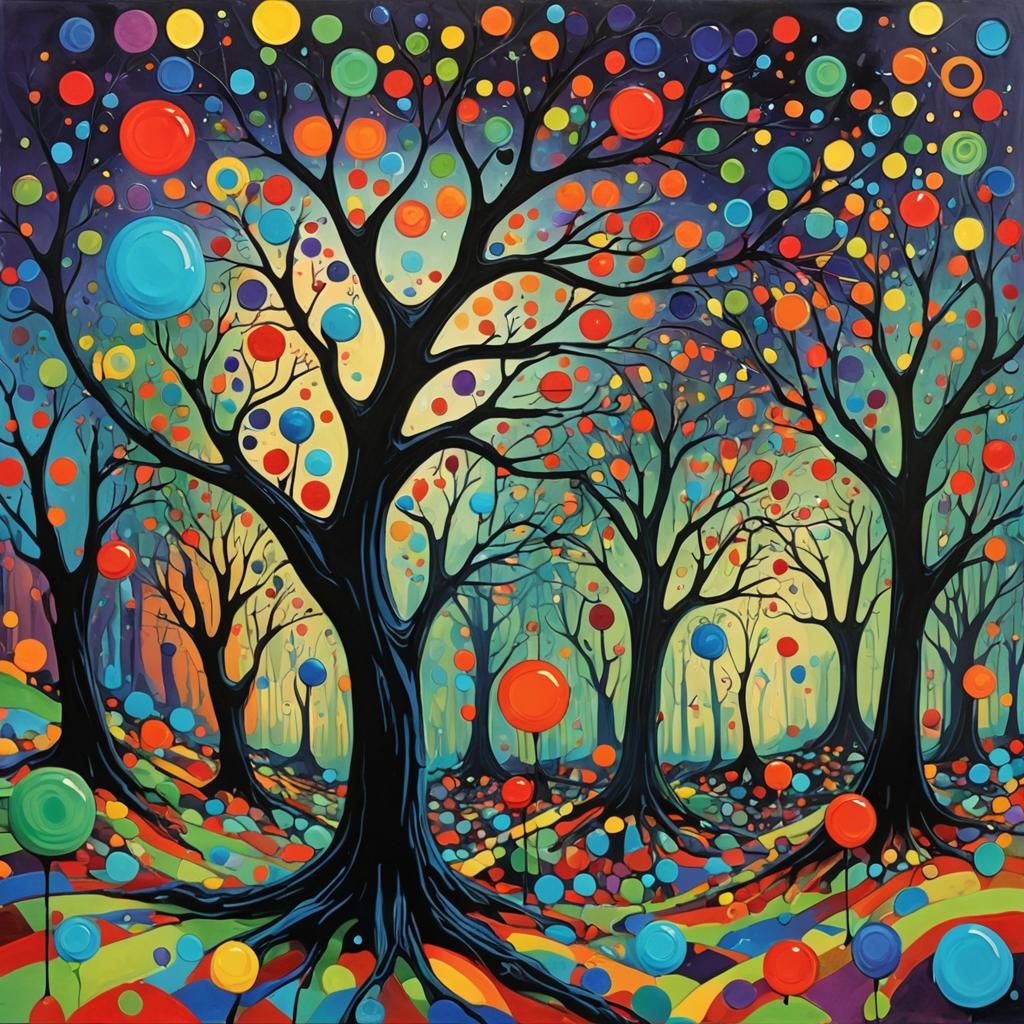 Surreal Ominous Forest in Acrylic Style