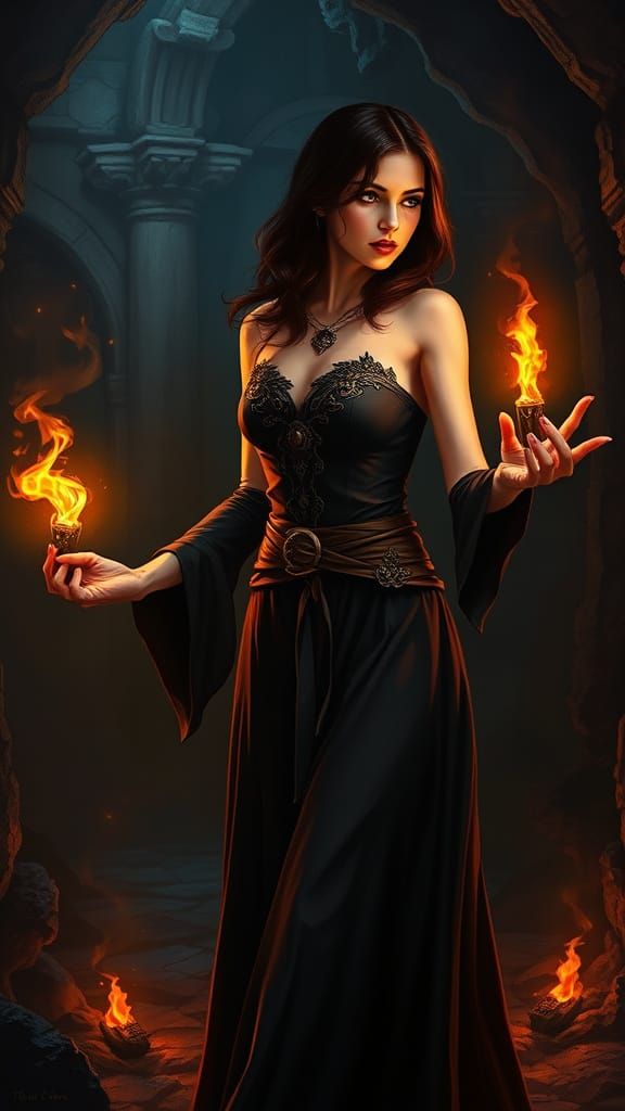 Enchanted Sorceress in Mystical Crypt