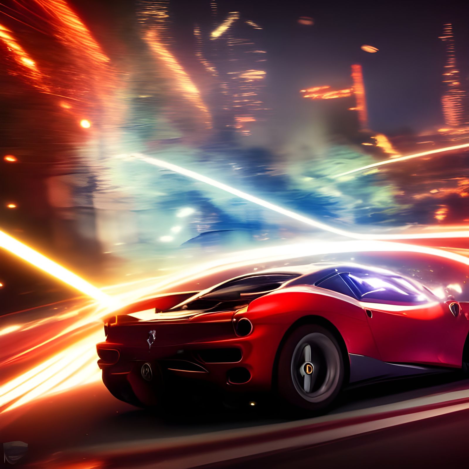 Steampunk Ferrari Accelerating to Hyperspace in Photorealist...