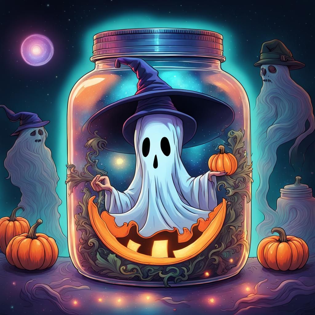 Ghost in a Jar: Halloween Astral Illustration