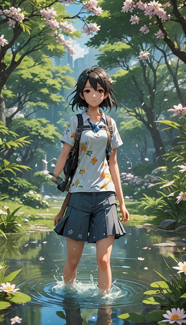 Earth Girl in Lush Meadow: 3D Anime Art