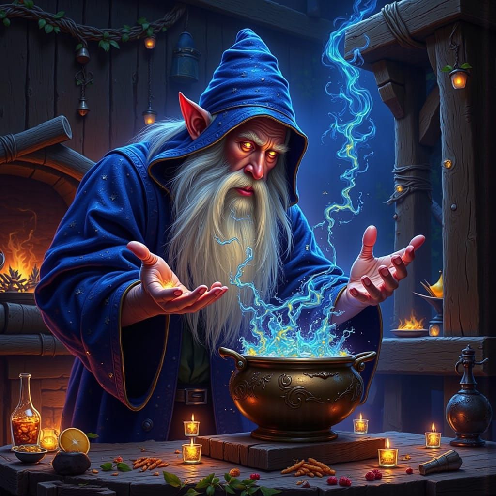 Wizard Conjures Feast with Magical Energy