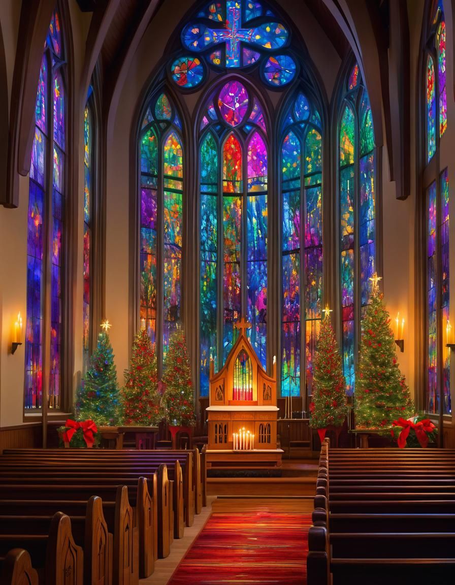 Candlelit Christmas Eve Church Service in Watercolor