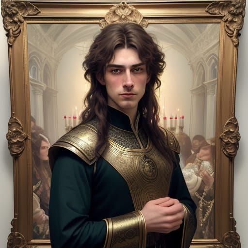 Pre-Raphaelite Warrior Portrait with Golden Eyes