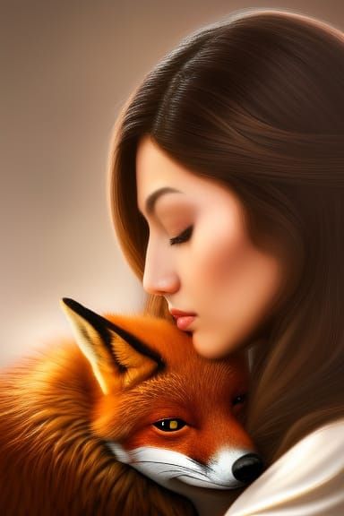 Woman with Fox in Oil Painting Style