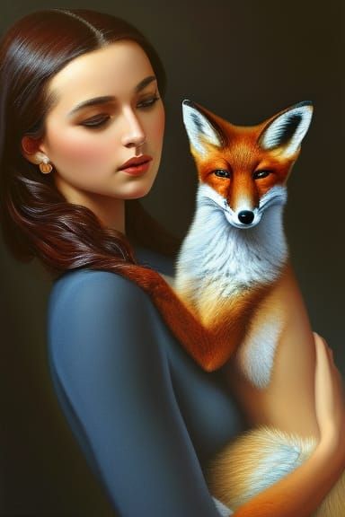 Woman with Fox in Oil Painting Style