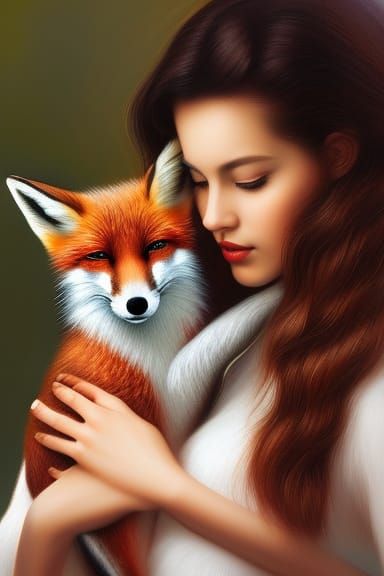 Woman with Fox: Hyper-Realistic Oil Painting