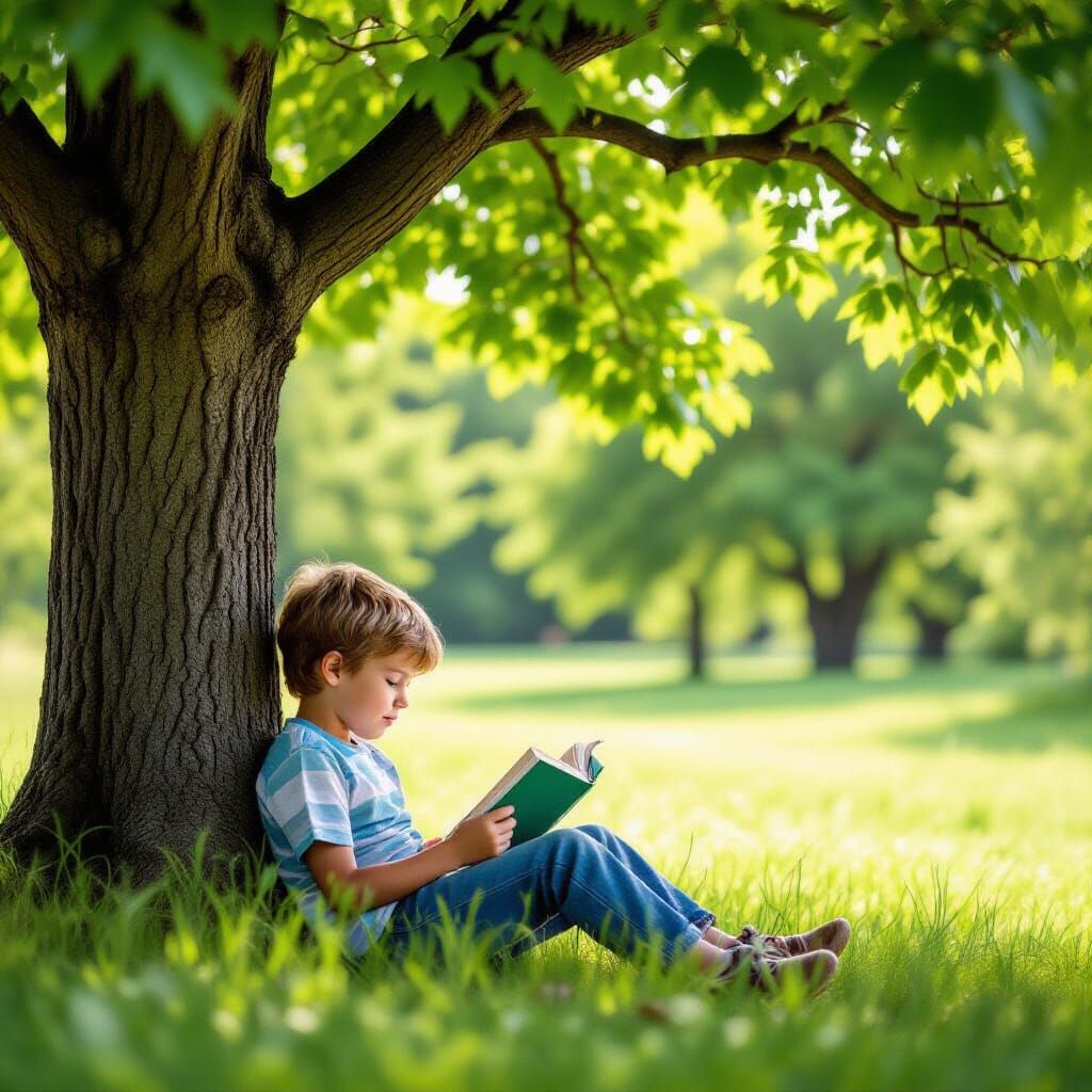 Child Reads Underneath a Tree