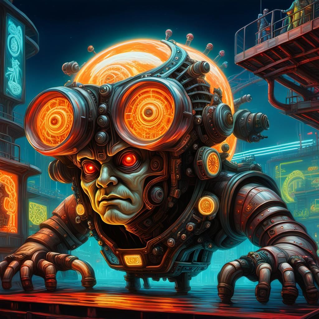 Cyberpunk Sumo Santa Rollerblading Down Boardwalk