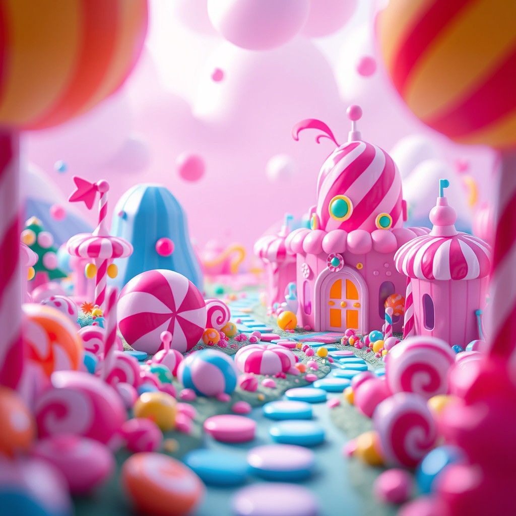 Whimsical Candy Land Landscape in Digital Illustration Style