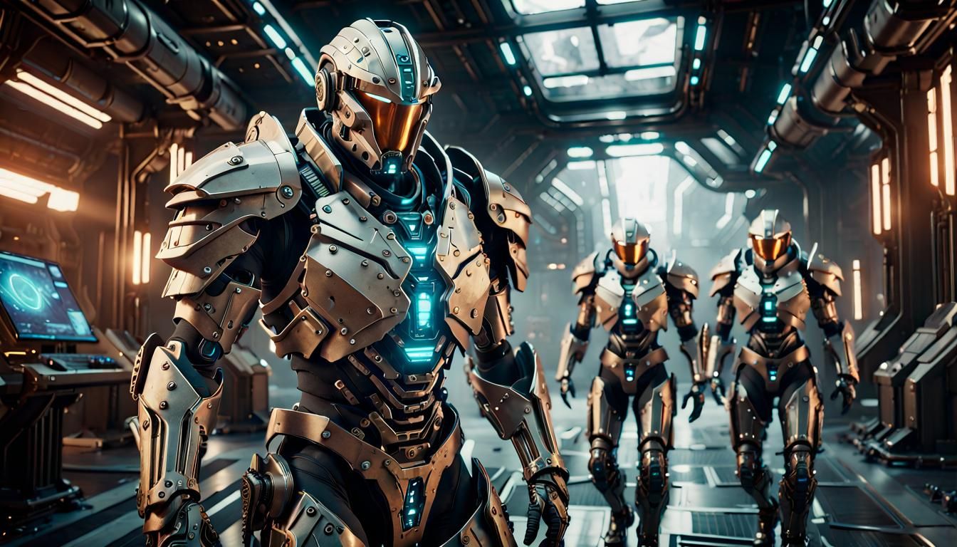 Achilles in Cybernetic Armor: Sci-Fi 3D Game Scene