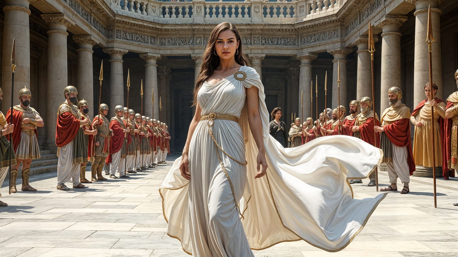 Roman Woman Surrounded by Praetorian Guards in Traditional U...