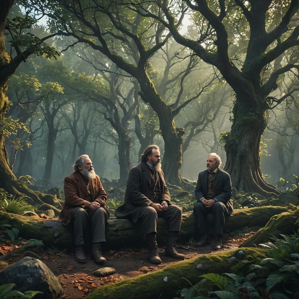 Philosophers in Mystical Forest: Fantasy Concept Art