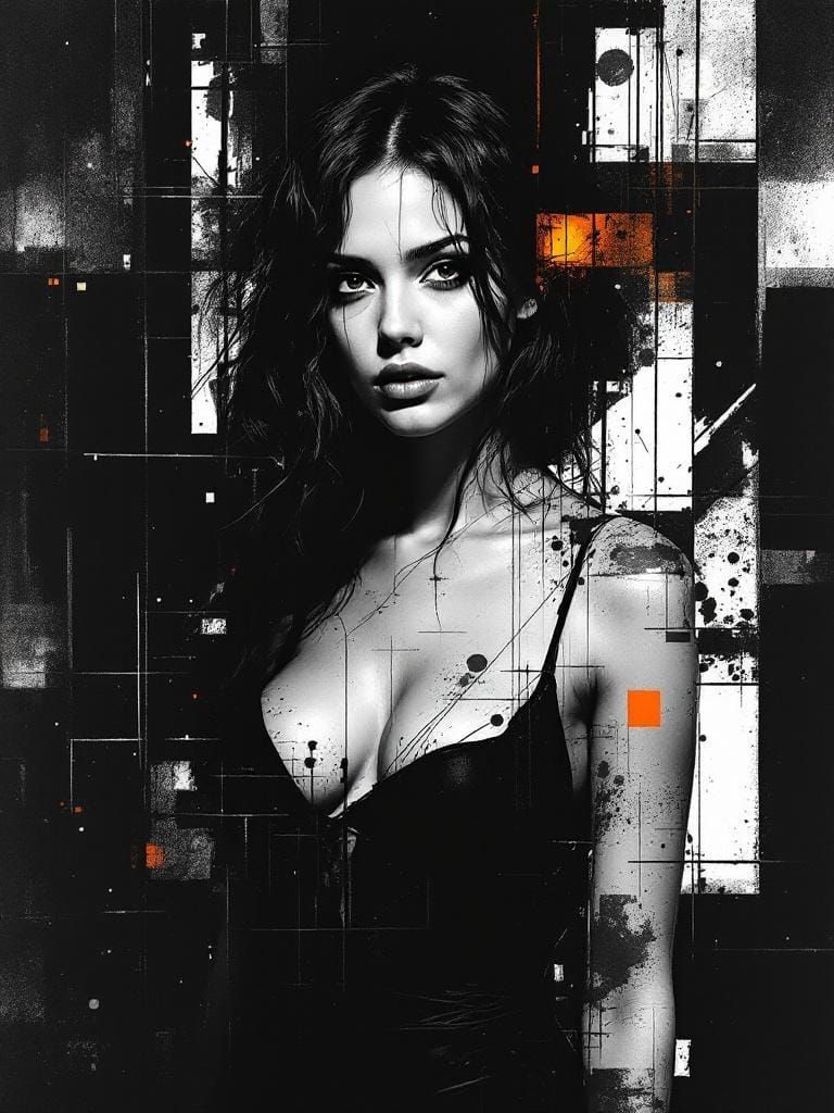 Stylized Female Portrait in Geometric Abstract Expressionism