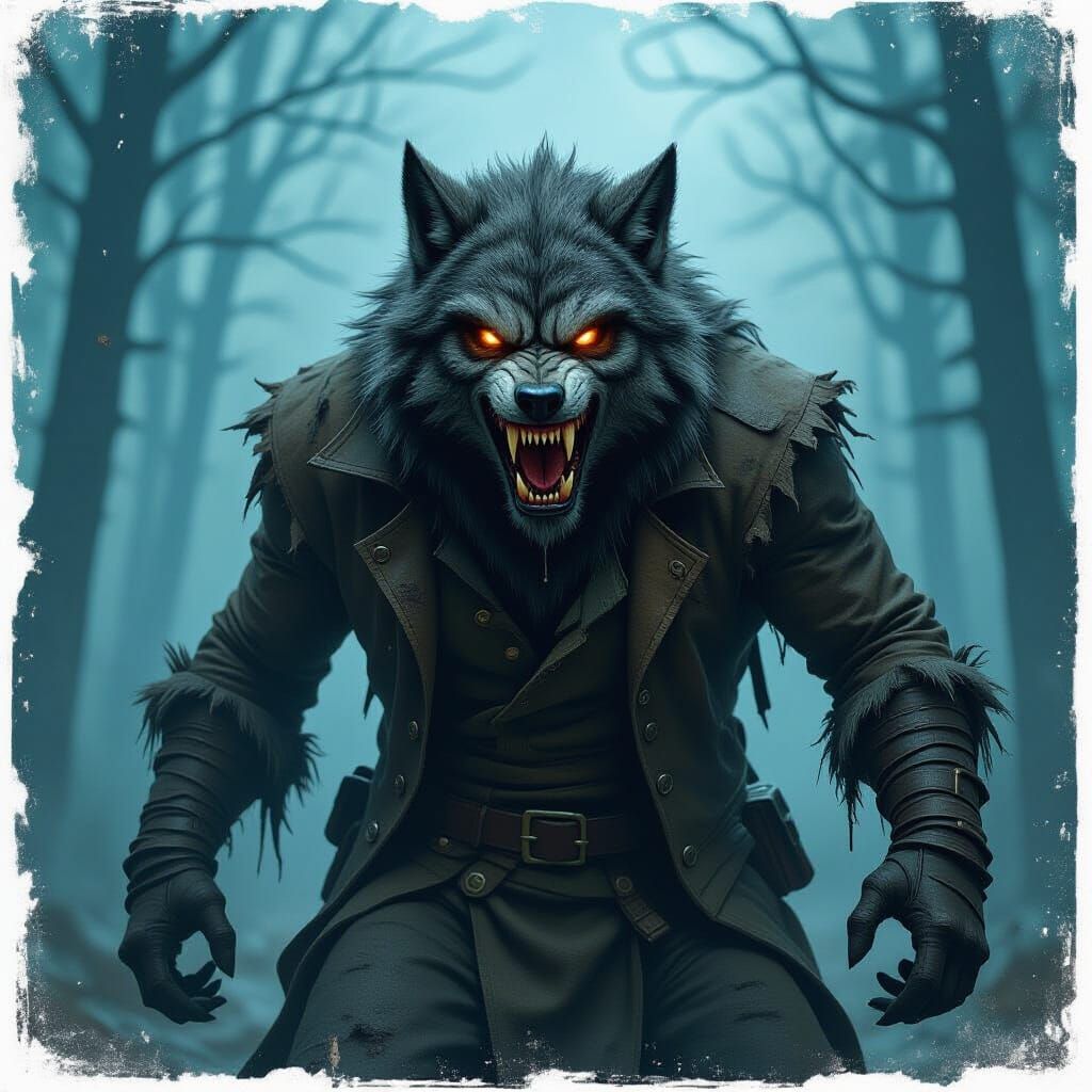 Ferocious Werewolf in Misty Forest, a Gothic Horror Image