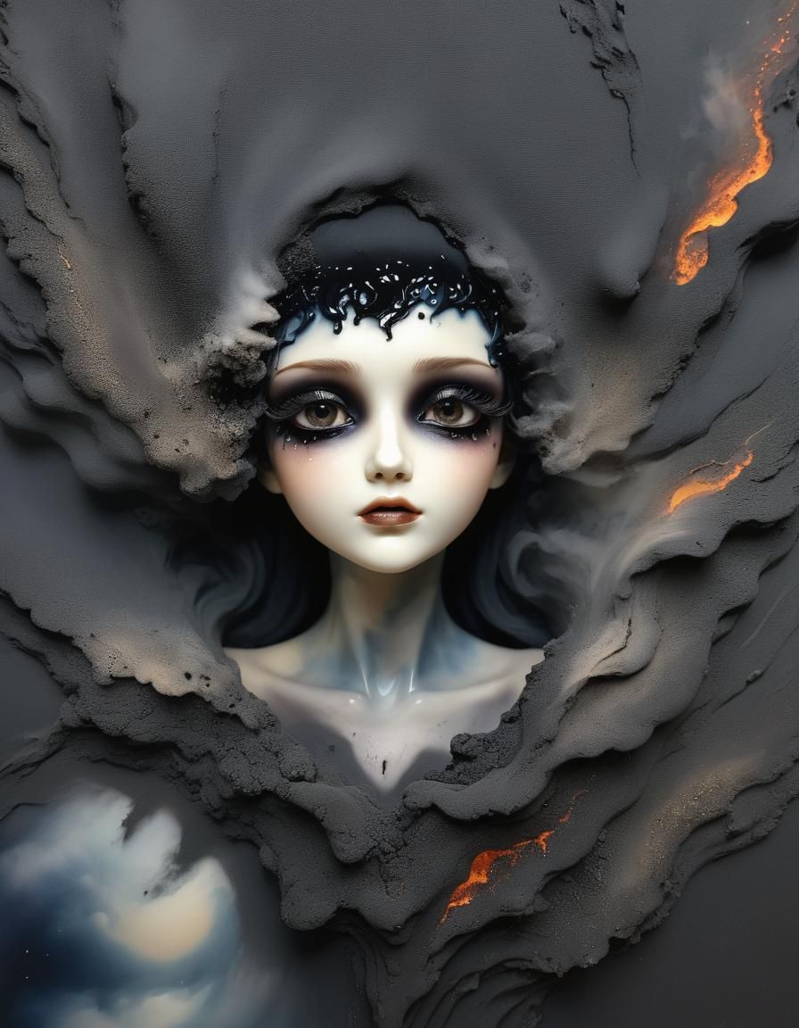 Shadowy Heart Semisculpture with Stormy Eyes