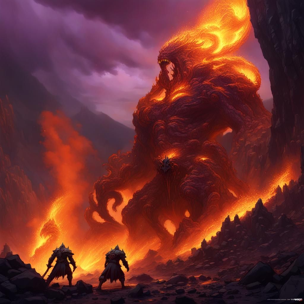 Fire Giants Rampage: Dark Fantasy Concept Art