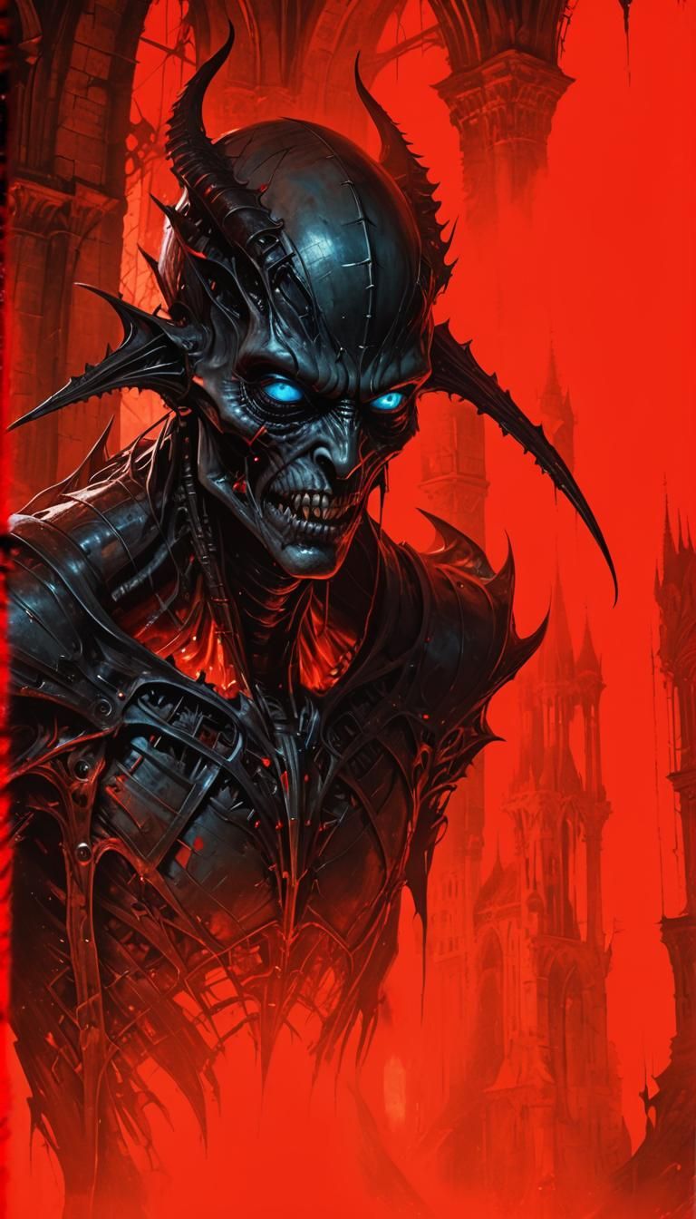 Gothic Alien Vampire Portrait in Abandoned Cathedral