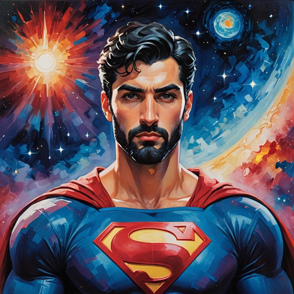 Cosmic Superman: Neo-Impressionist Expressionist Oil Paintin...