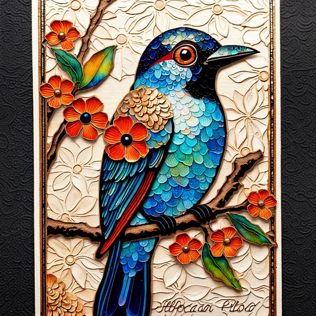 Hyperdimensional Bird with Shimmering Flower Petal, 3D Art