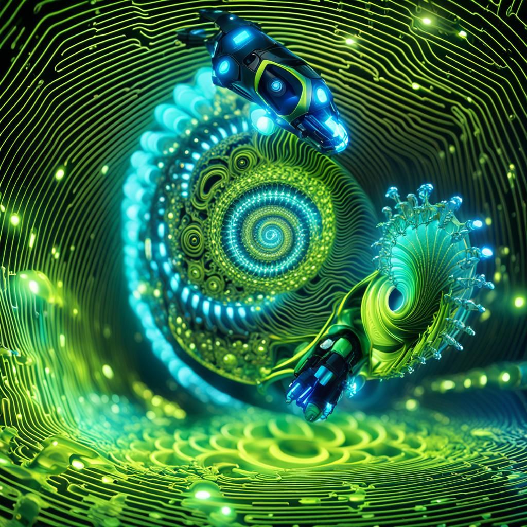 Abstract Robot Stepping into Vortex: Digital Art