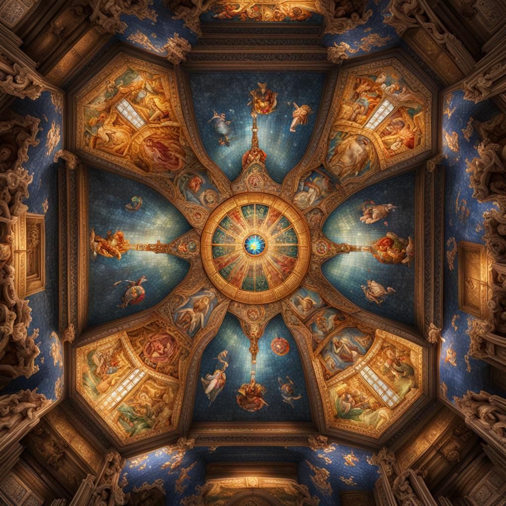 Religious Mosaic Art on Chapel Ceiling