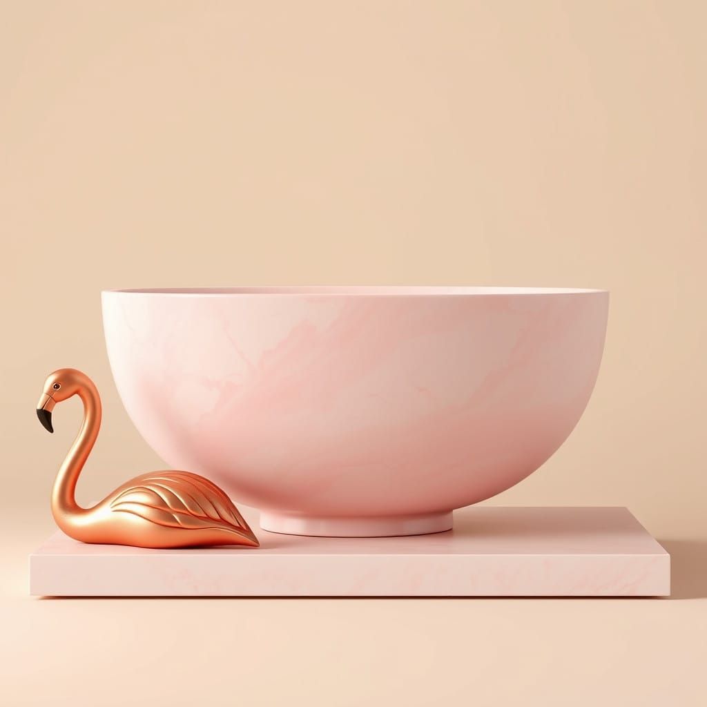 Mid Century Modern Bowl with Rose Gold Flamingos in Pastel H...
