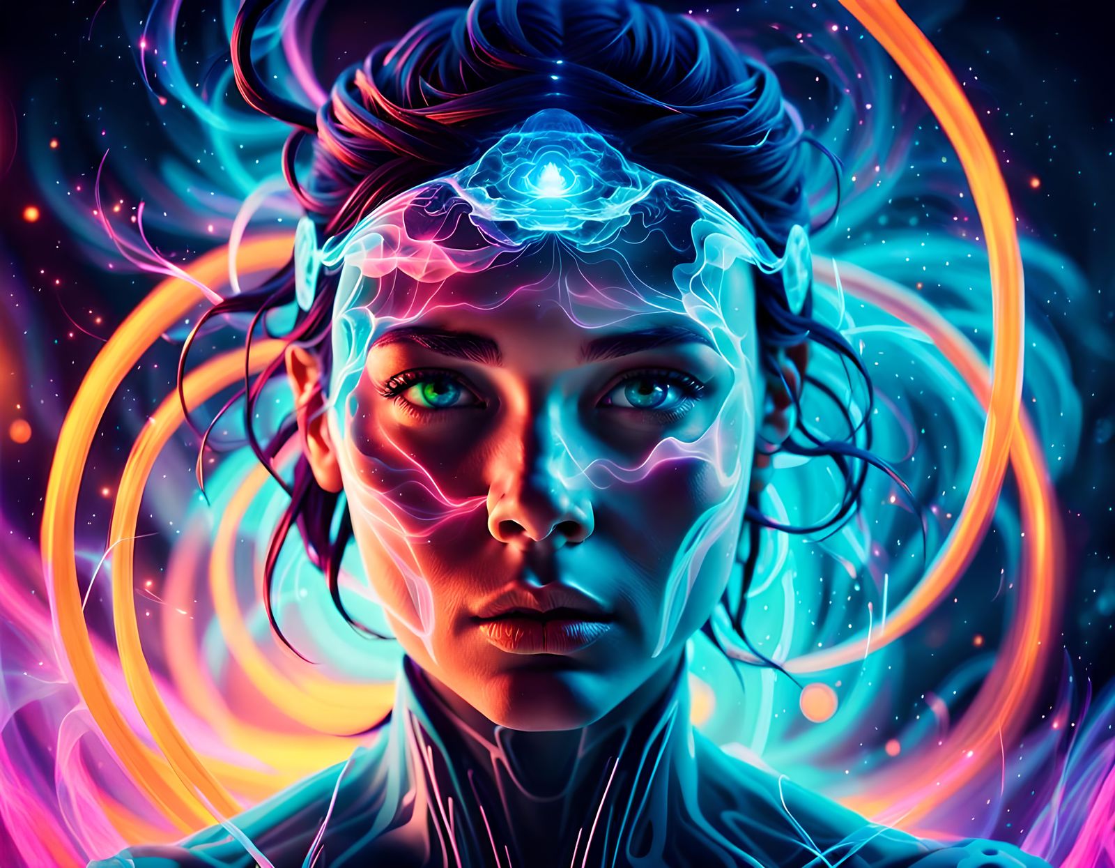Utopia Woman Radiating Cosmic Energy in 3D