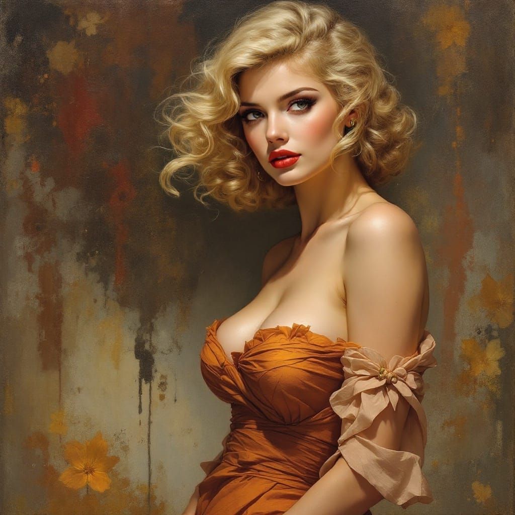 1950s Pin-Up in Mucha and Waterhouse Style