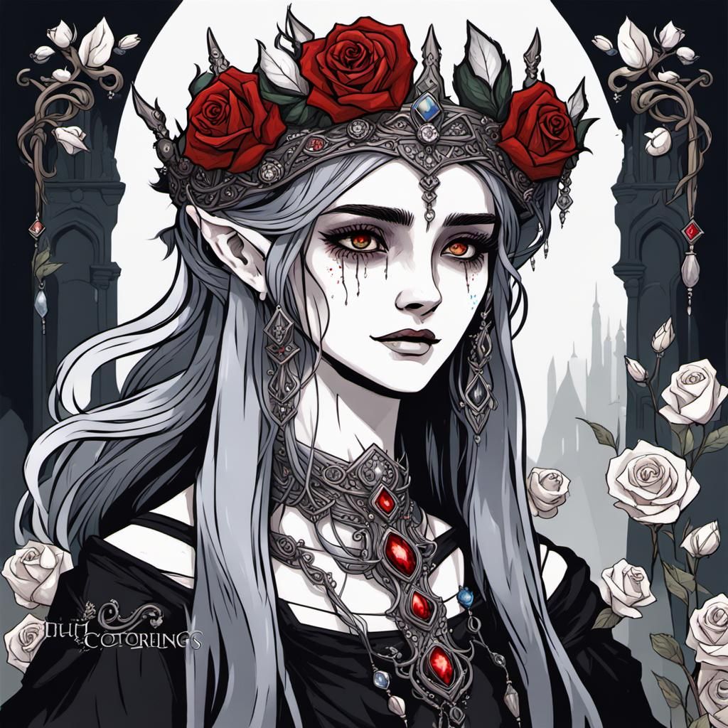 Gothic Elf Queen Portrait in Dark Fantasy Style
