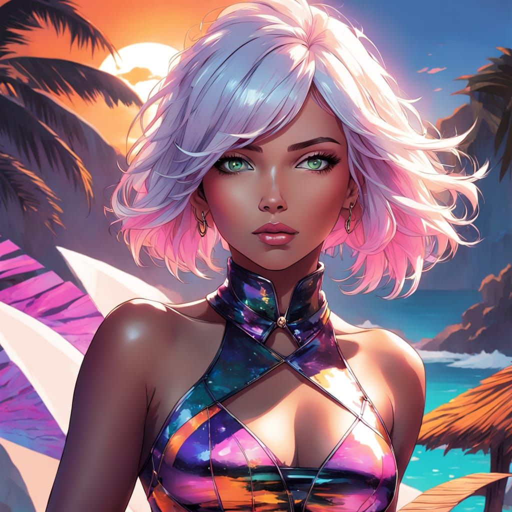 Sensual Tropical Goddess with Emerald Eyes