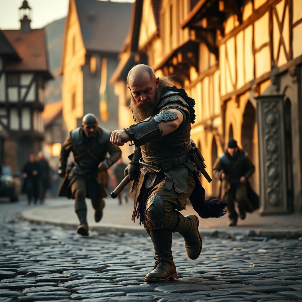Medieval Fantasy City Under Siege in Gritty Cinematic Style