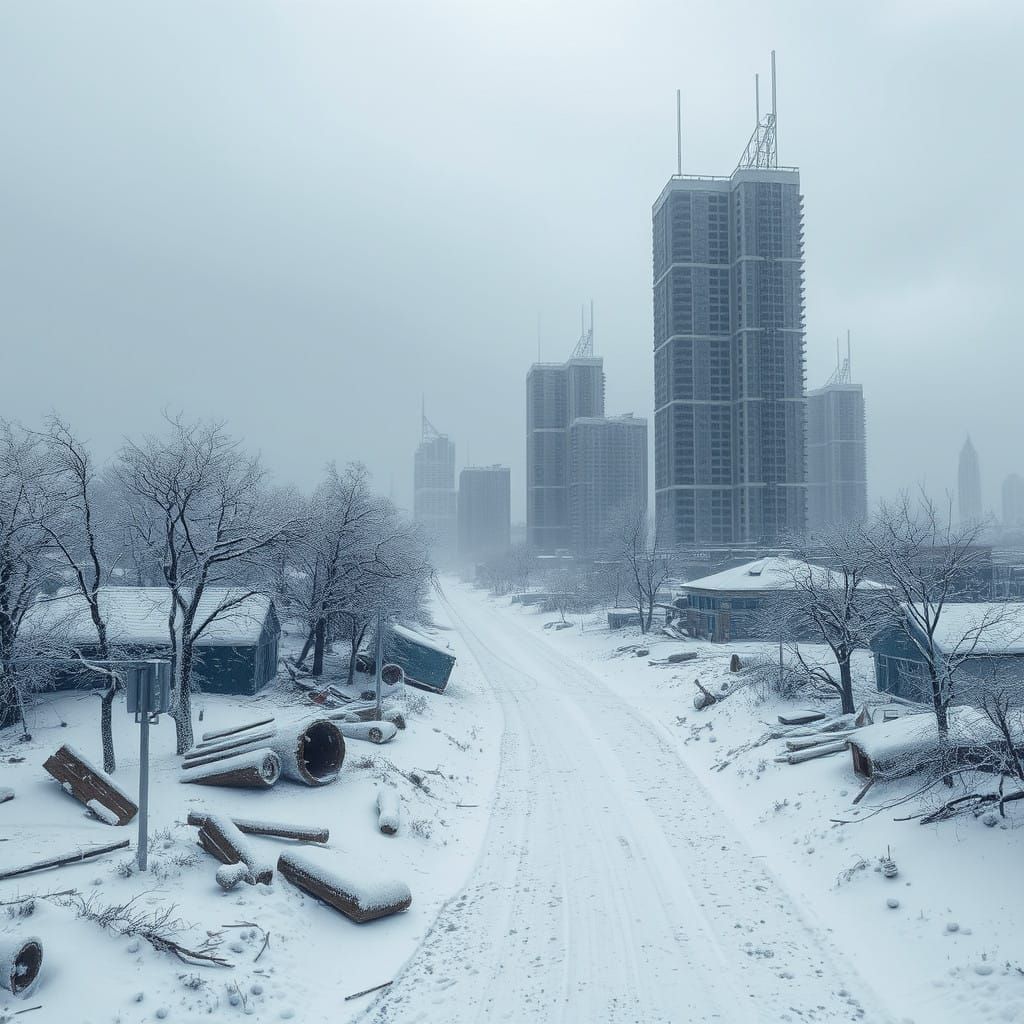 Frozen Ruin of a Post-Nuclear Winter Cityscape