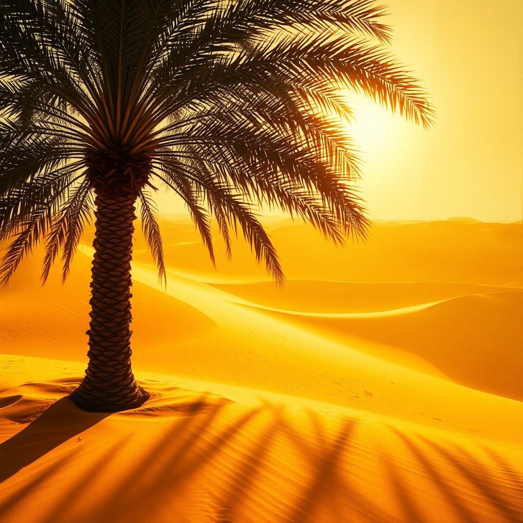 Sahara Palm Trees in Sunlight: Romantic Landscape