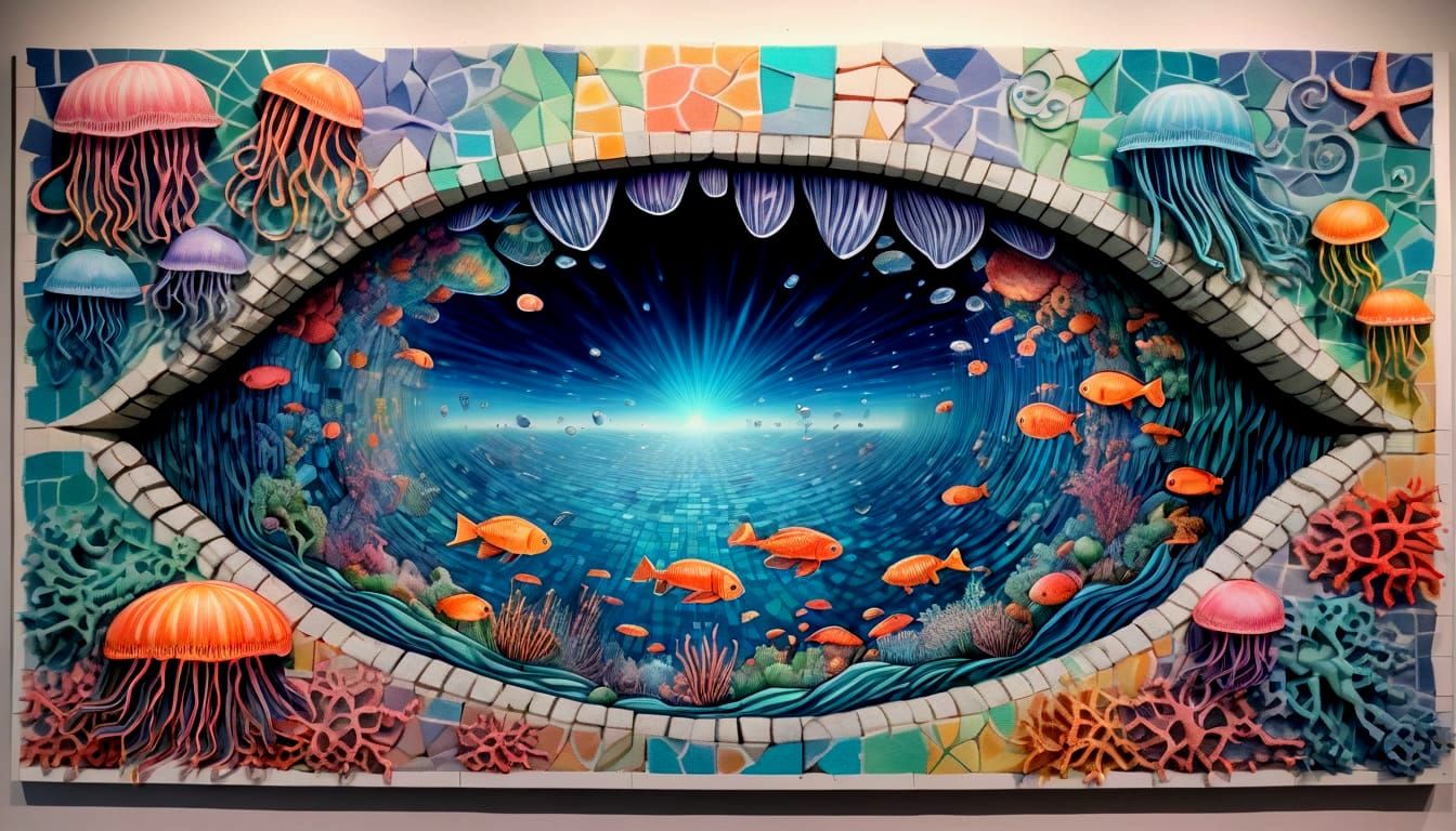 Chalk Jellyfish Mirror Mural on Brick Wall