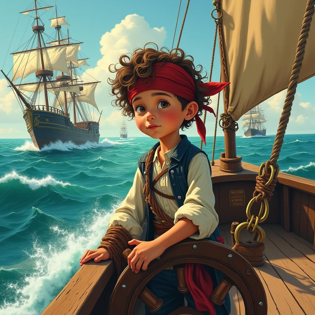 Young Pirate's Chase on the Turquoise Ocean