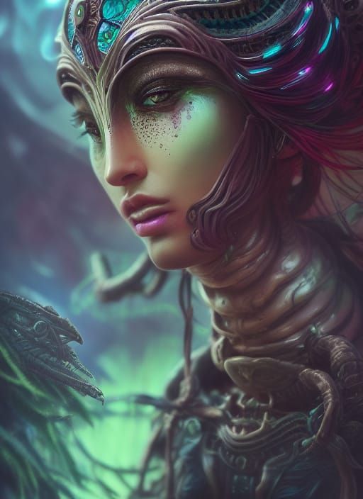 Ethereal Alien Goddess of the Mountains in Synthwave Style