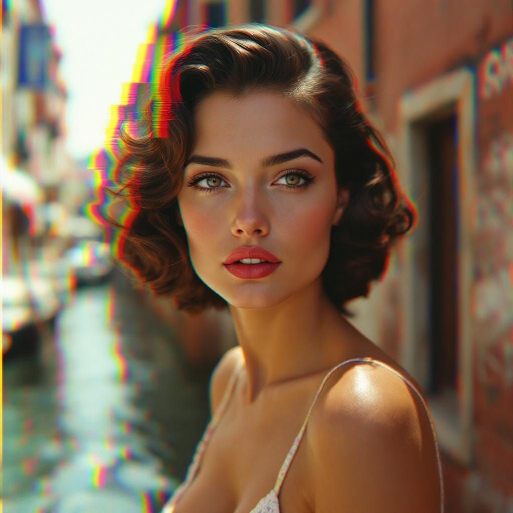 Glitch Art Portrait of 1950s Pin-Up in Venice