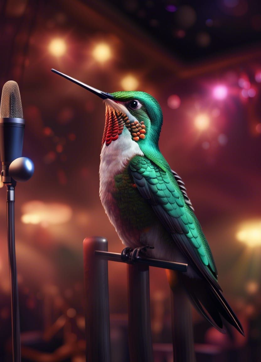 Hummingbird Singer in Nightclub: Detailed Matte Painting