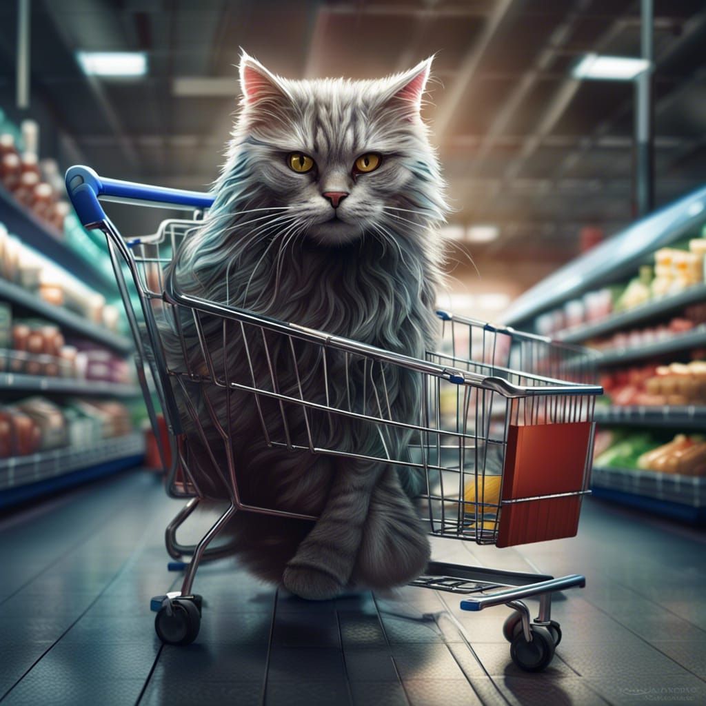 Cat Does Supermarket Shopping, Detailed Matte Painting