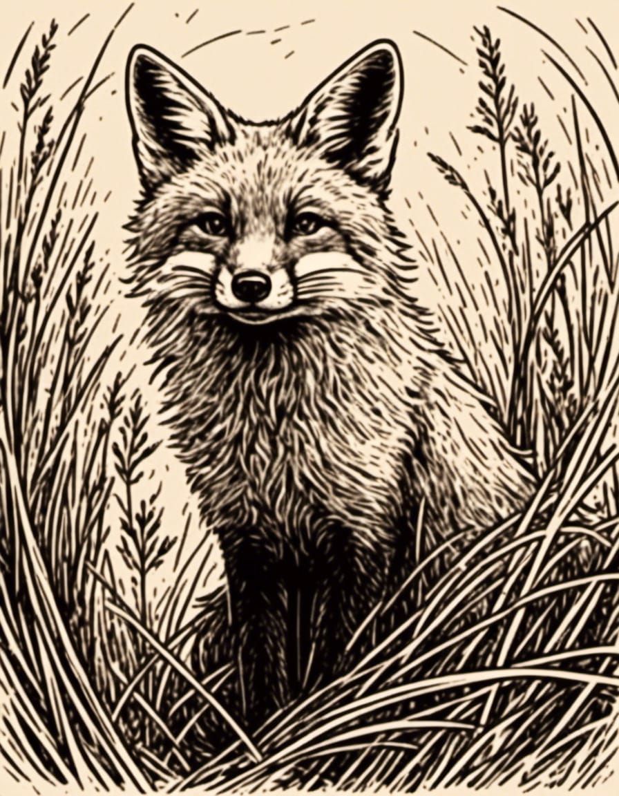 Fox Portrait in Art Deco Engraving Style