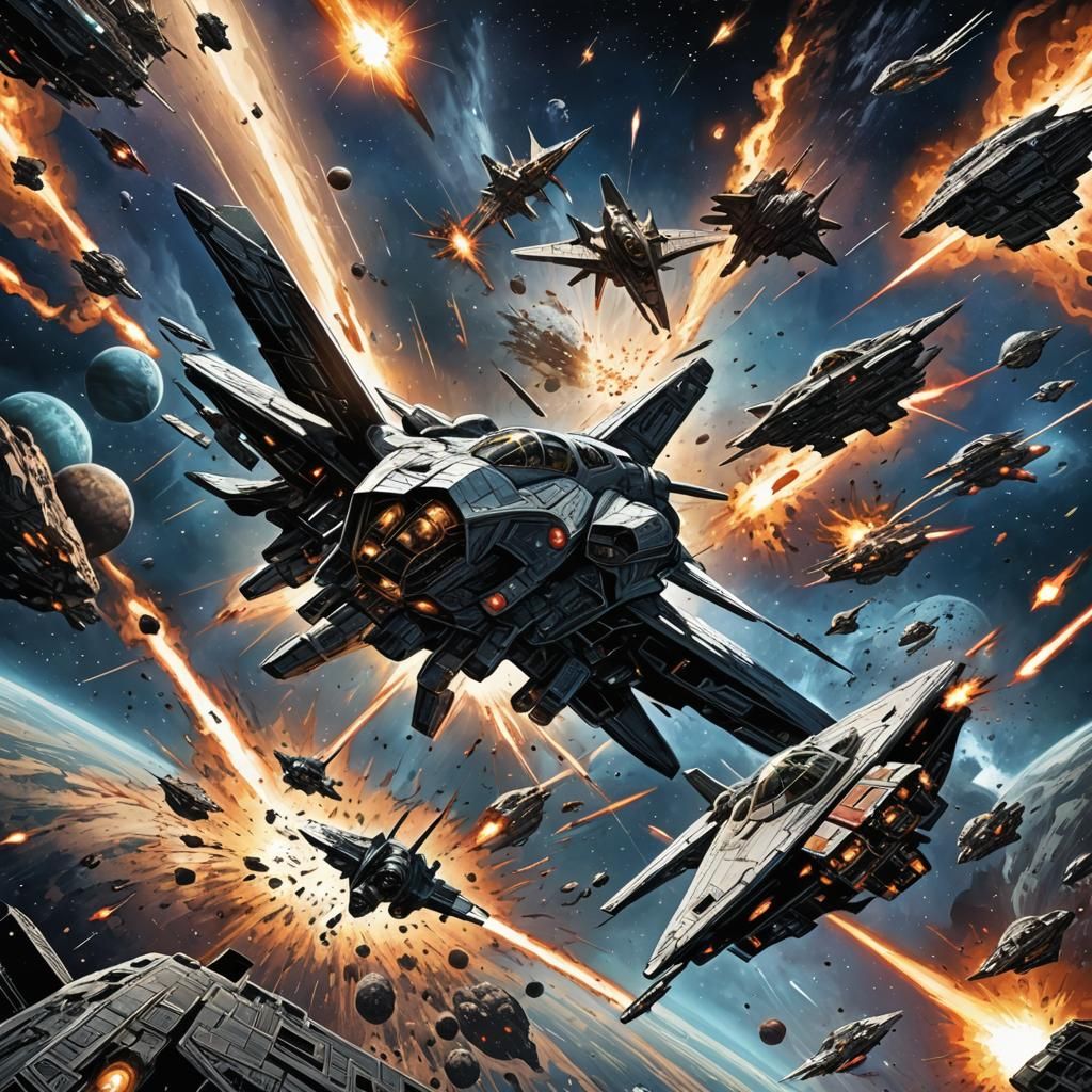 Intense Space Battle Comic Book Art