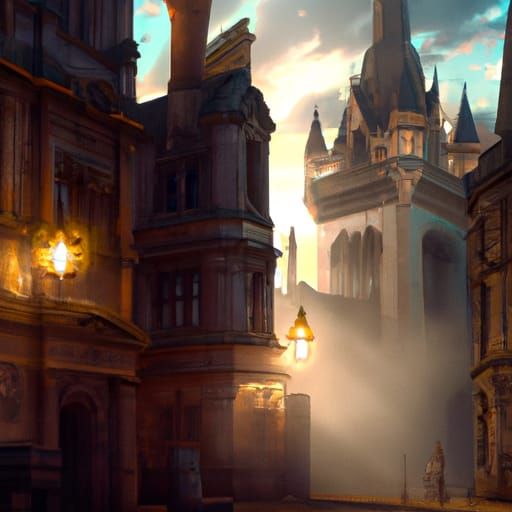 Fantastical Oxford in Detailed Matte Painting Style