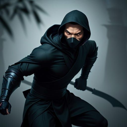 Stealthy Ninja Flips Coin in Neon Japanese Garden