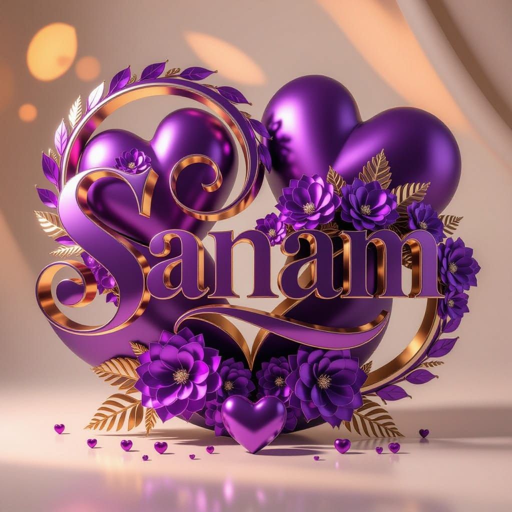 Luxurious 3D Artwork "Sanam" in Purple and Gold
