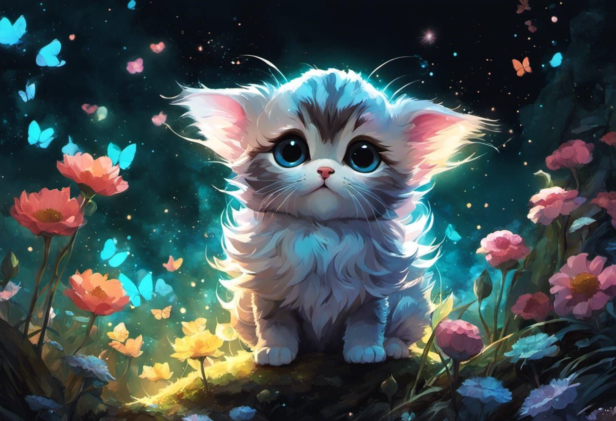 Mogwai Constellation with Bioluminescent Flora and Aurora