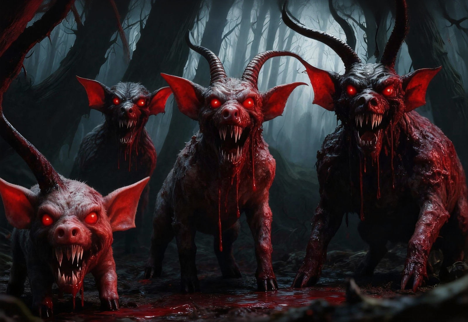 Terrifying Horned Monkeys and Pigs in Dark Forest